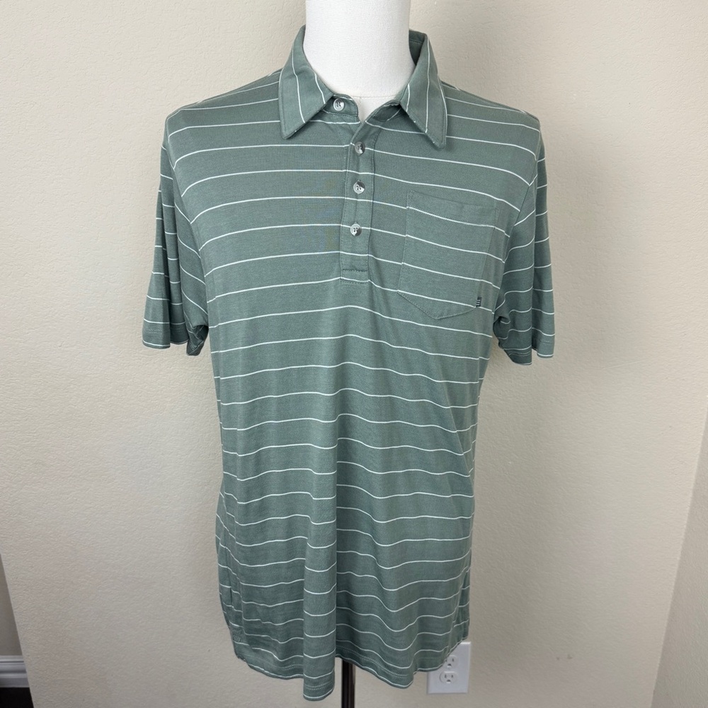 Freefly Mens Green Striped Short Sleeve Polo | M